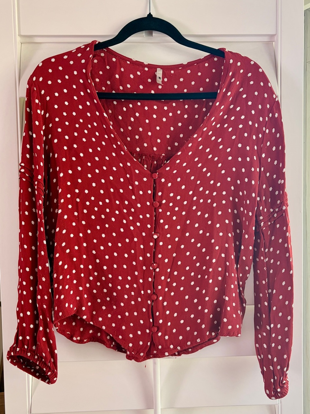 Amuse Society Red Floral Dot Button-Front Blouse